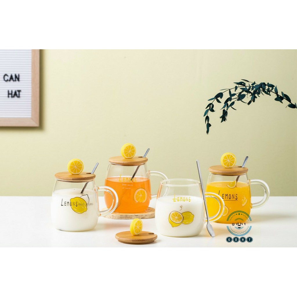 [ kèm feedback ] Cốc thủy tinh chịu nhiệt kèm nắp đậy tạo hình cute  và thìa - ly thuỷ tinh chịu nhiệt uống trà,cafe,...