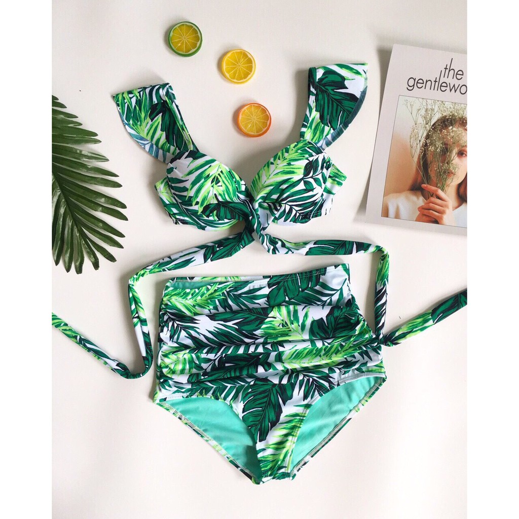 Bikini, Đồ Bơi Đi Biển Hai Mảnh Áo Gọng Nâng Ngực Quần Lá Xanh ODERI5900