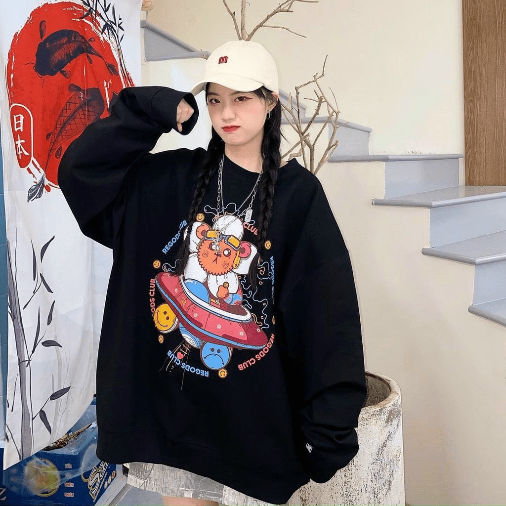 Áo Khoác Hoodie Kiểu Sweater In Chú Gấu Ngoài Hành Tinh Siêu Cute Hạt Me Thời Trang HHP Fashion