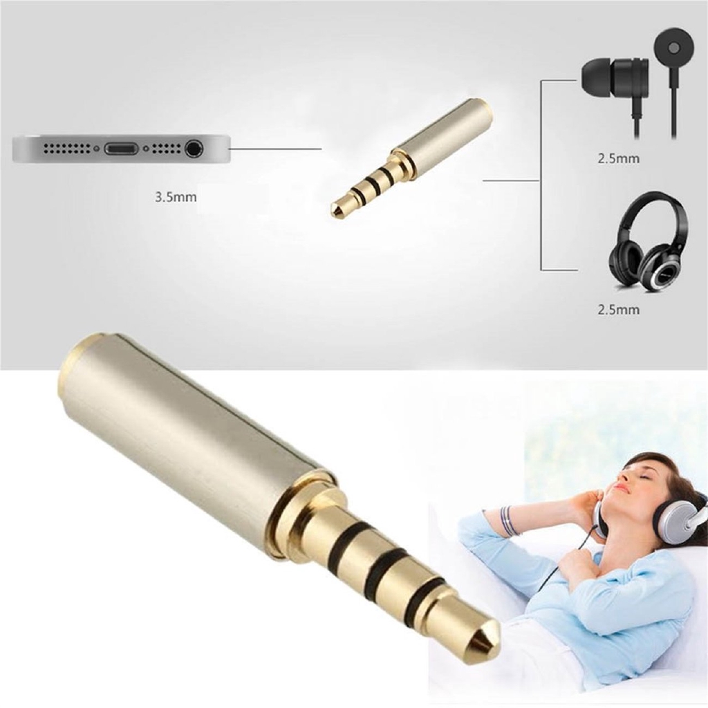 A Gold 3.5mm Male  to 2.5mm Female  Audio Stereo Headphone Jack Adapter Converter