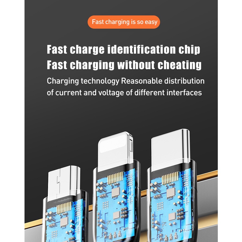 Dây Cáp Sạc Nhanh 6A 66W 3 Trong 1 6A Cho Micro Usb/Type C