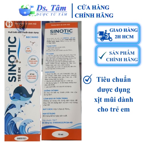 Xịt muối biển SINOTIC Nano bạc Giữ sạch và thông thoáng mũi, giảm nghẹt mũi, viêm mũi, viêm xoang trẻ em