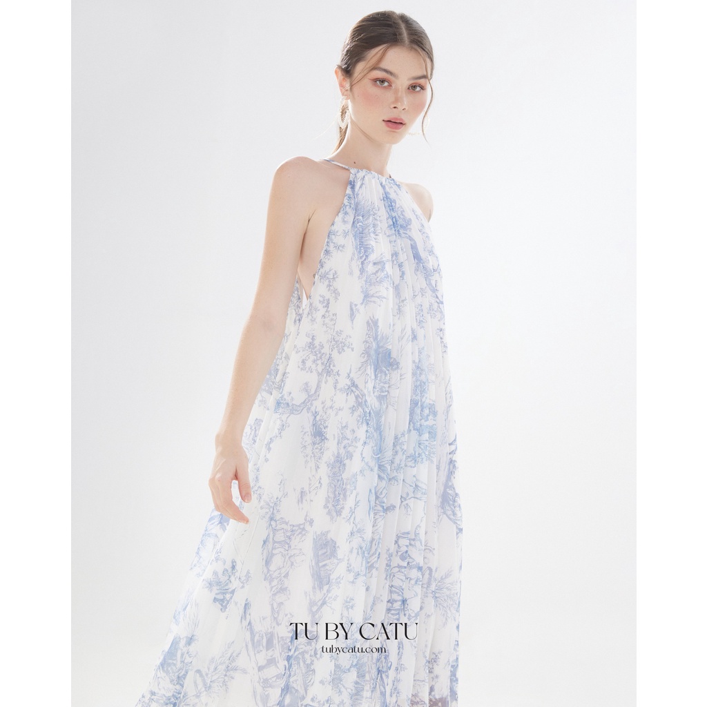 TUBYCATU | Đầm xếp ly floral blue dress (Limited)