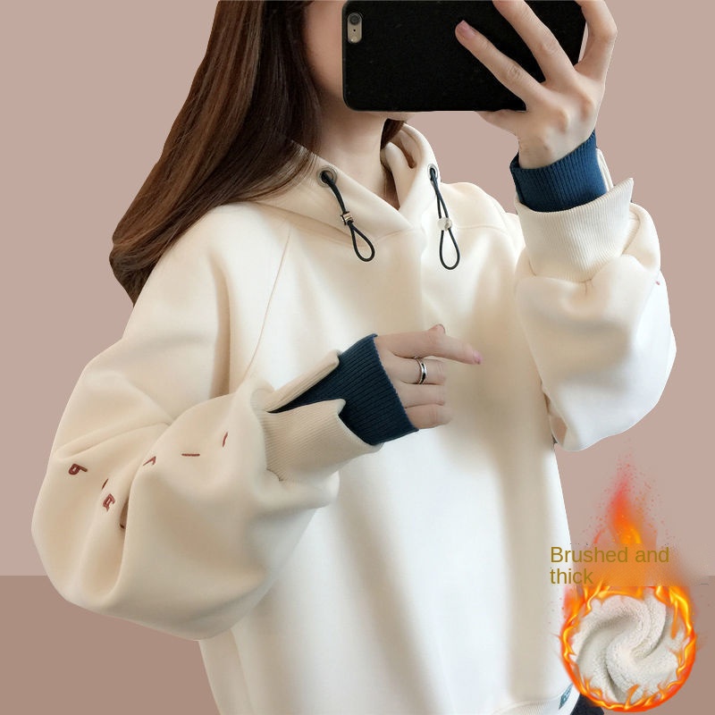 Áo hoodie dáng rộng thiết kế thời trang mùa thu đông phong cách Hàn Quốc cho nữ
