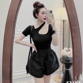 Áo kiểu ngắn tay cổ khoét co giãn, thun phông kiểu khoét cổ dáng ôm