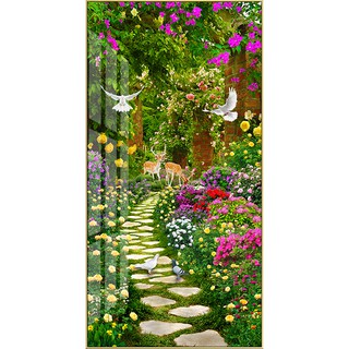 Tranh treo tường phòng khách Cảnh thiên nhiên lối vào vườn hoa nghệ thuật phủ bóng hoặc canvas BK0047