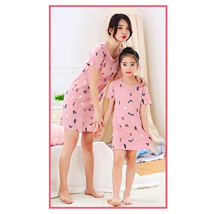 Đầm ngủ bé gái cotton mát mẻ họa tiết hoa lá cho bé 4-10 tuổi BBShine – DN002