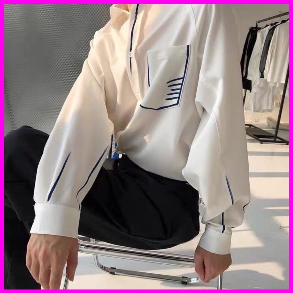 Áo sơ mi nam kẻ vièn túi áo phong cách hồng Kông thanh lịch 2022