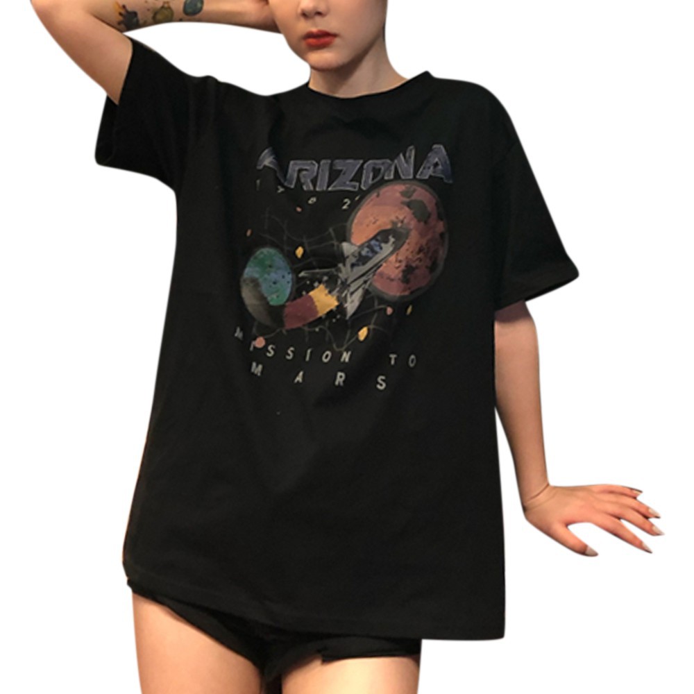 Áo Thun Nữ Cổ Tròn Ngắn Tay In Hình Hoạt Hình