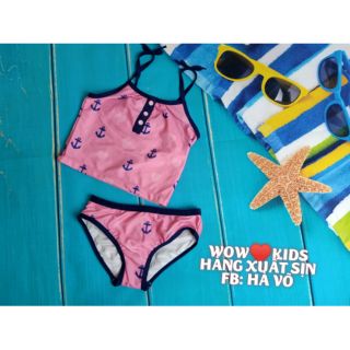 Bikini bé gái 2 mảnh xuất dư mỏ neo màu hồng