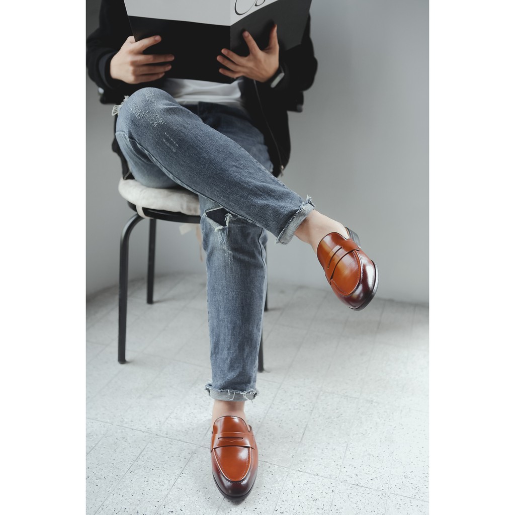 GIÀY SỤC NAM HỞ GÓT  ĐAI KHOÉT DA BÒ NGUYÊN TẤM TOROSHOES MÃ M648