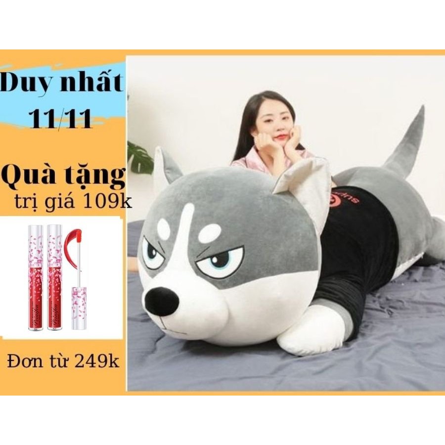 [Mã 11LSSALE giảm 100% đơn 50k] Gấu bông Chó Husky Siêu To Khổng Lồ - gối ôm chó ngáo size 1m1 - 1m5 - hình thât - video