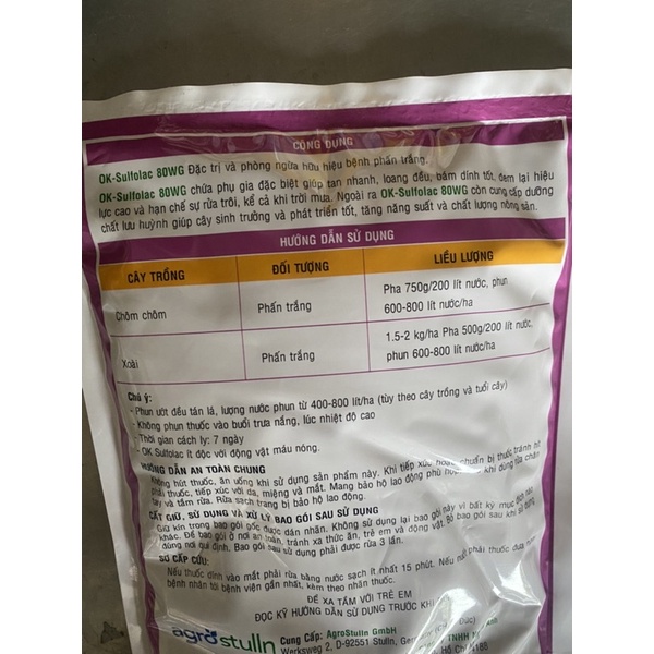 Thuốc trừ bệnh phấn trắng Ok Sulfolac 80wg túi 1kg gốc lưu huỳnh hữu cơ