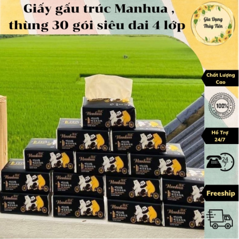 Giấy gấu trúc Manhua , thùng 30 gói siêu dai 4 lớp mềm mịn chất lượng cao