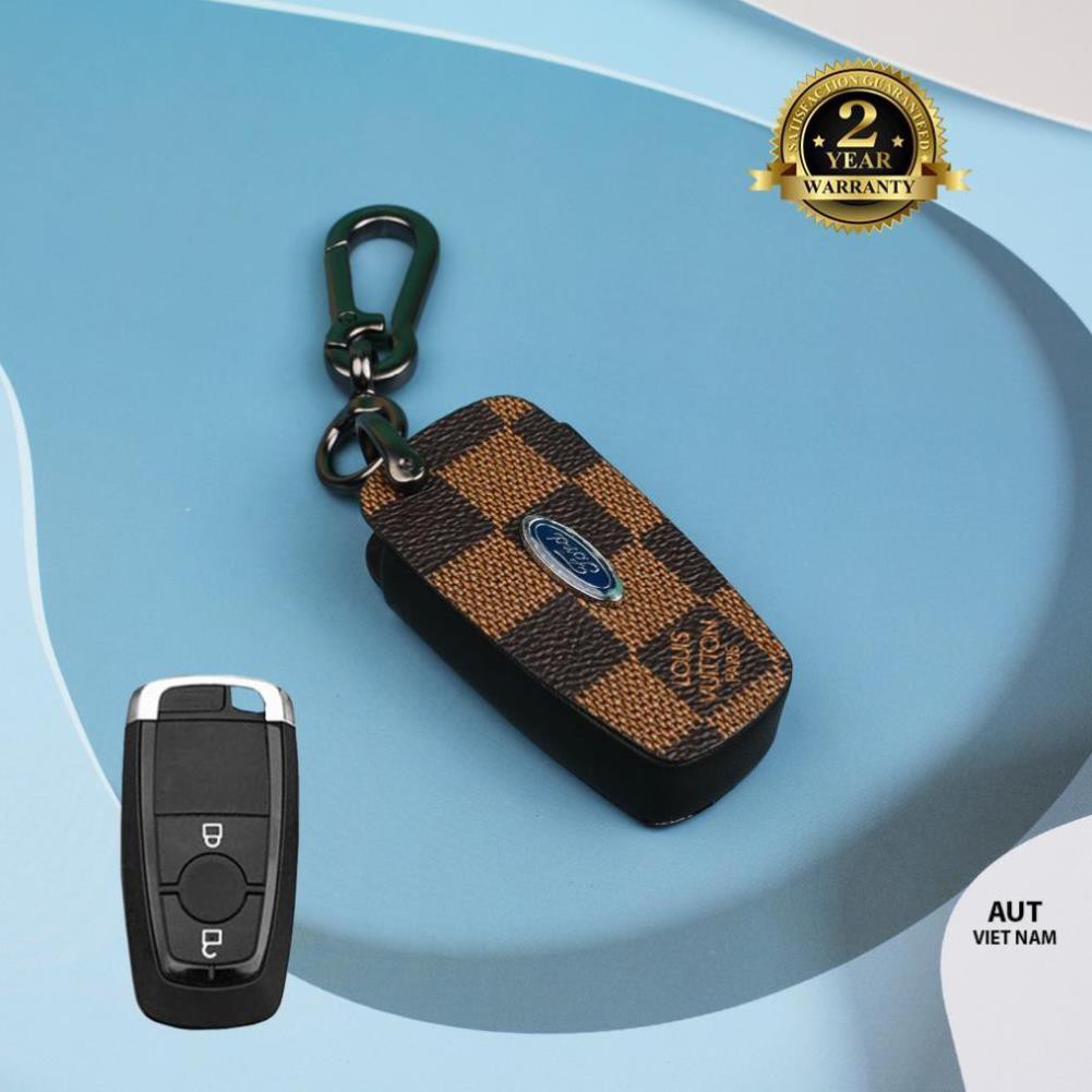 Bao da chìa khóa Smartkey Ford 2 nút (Ford Eco, Everest, Ranger, Explorer 2019) da Canvas L V xẻ túi