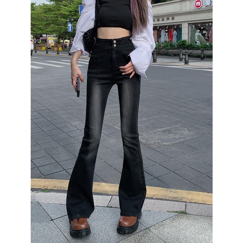 Quần Jeans Đen Lưng Cao Dáng Ôm Thời Trang Mùa Hè Cho Nữ