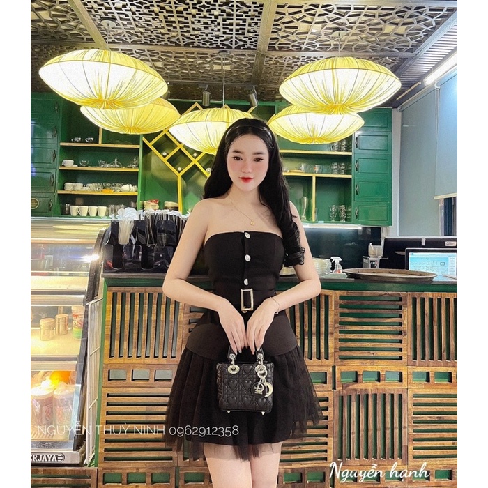 Set áo quây kèm đai + chân váy voan