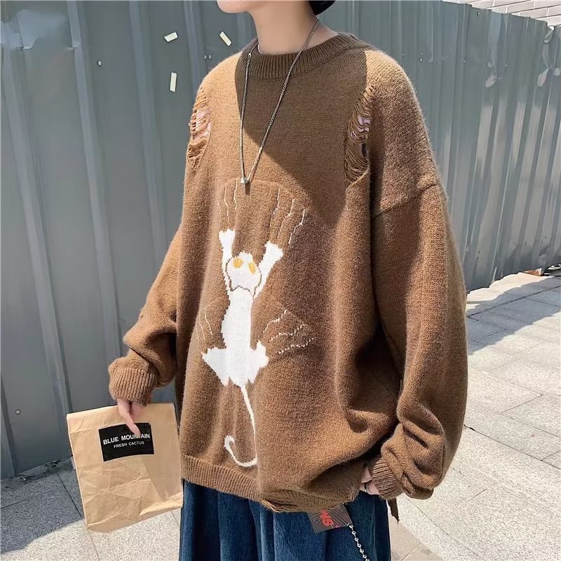 Áo Sweater Cổ Tròn In Họa Tiết Hoạt Hình Phong Cách Hipster Thời Trang Thu Đông Cho Nam