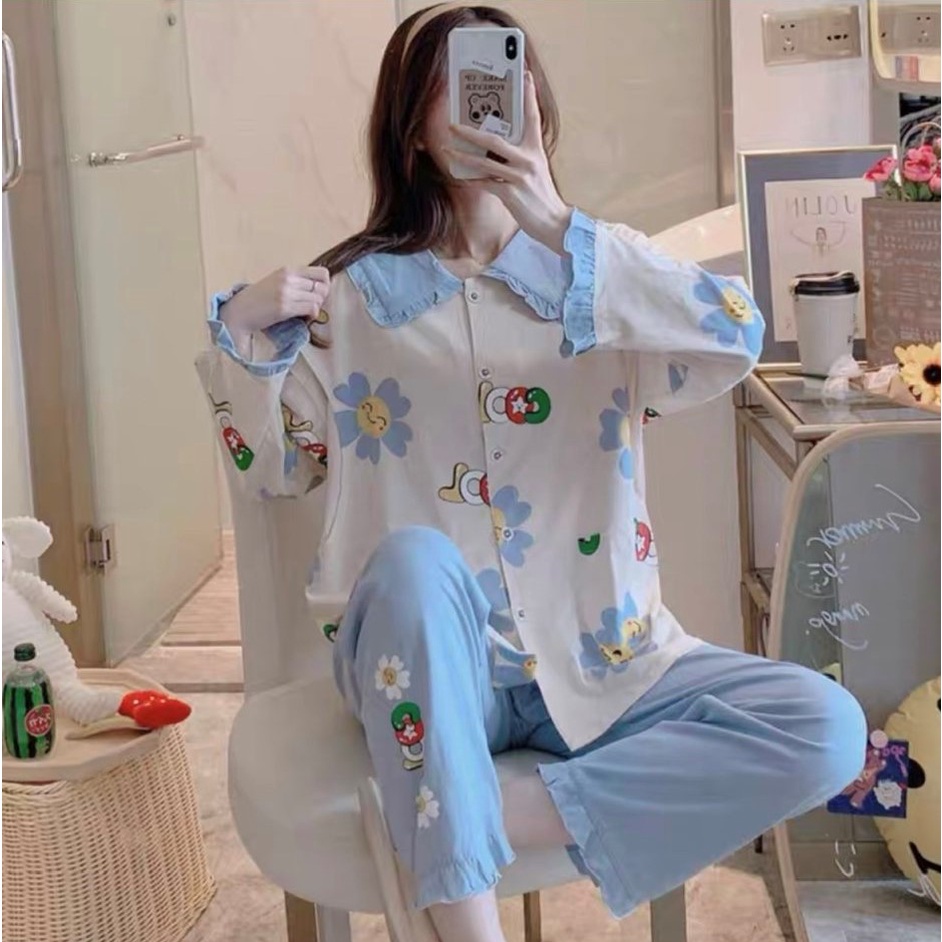 Bộ bầu - bộ sau sinh - chất liệu cotton - kiểu mới thời trang ( lá sen bông COOL dài )