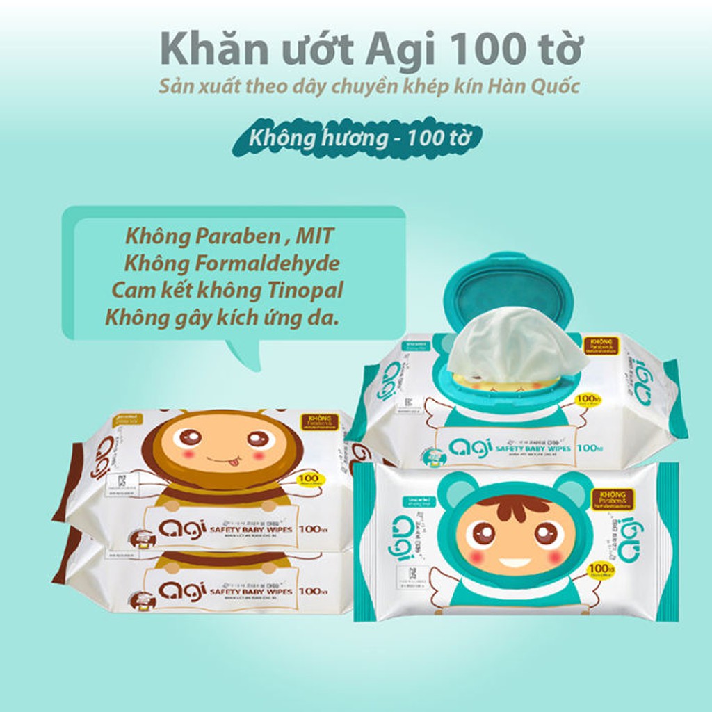 Khăn ướt giấy ướt Agi không mùi 100 tờ