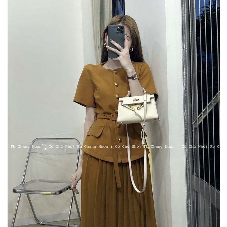Set chân váy xếp li xoè + áo dáng vest kèm đai hàng có sẵn ( ảnh thật) | BigBuy360 - bigbuy360.vn