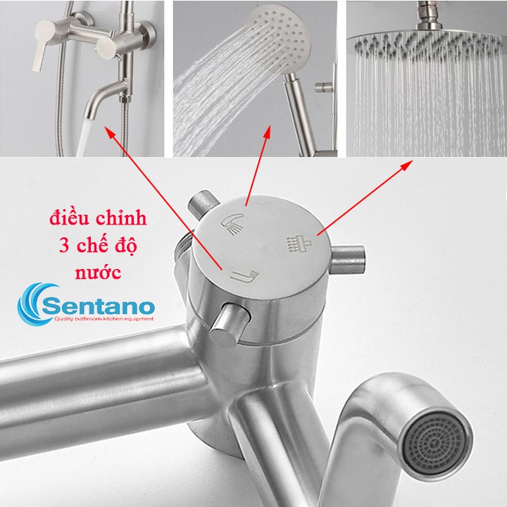 Bộ Sen cây tắm đứng NÓNG LẠNH INOX 304 Sentano (Kiểu tròn) HÀNG ĐÚC cao cấp - Lõi chia nước lớn chảy mạnh