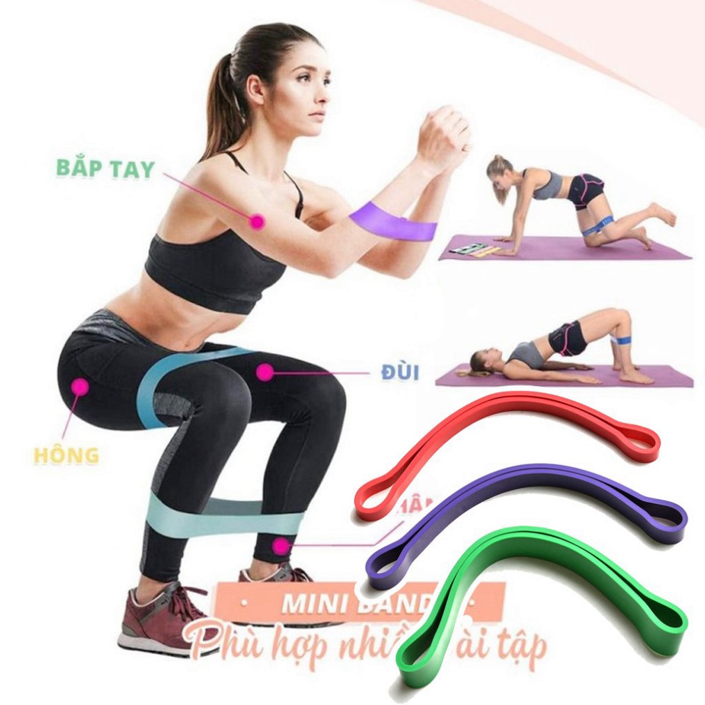 Dây kháng lực tập mông chân miniband 360, Dây thun đàn hồi tập gym co giãn mini band đa năng