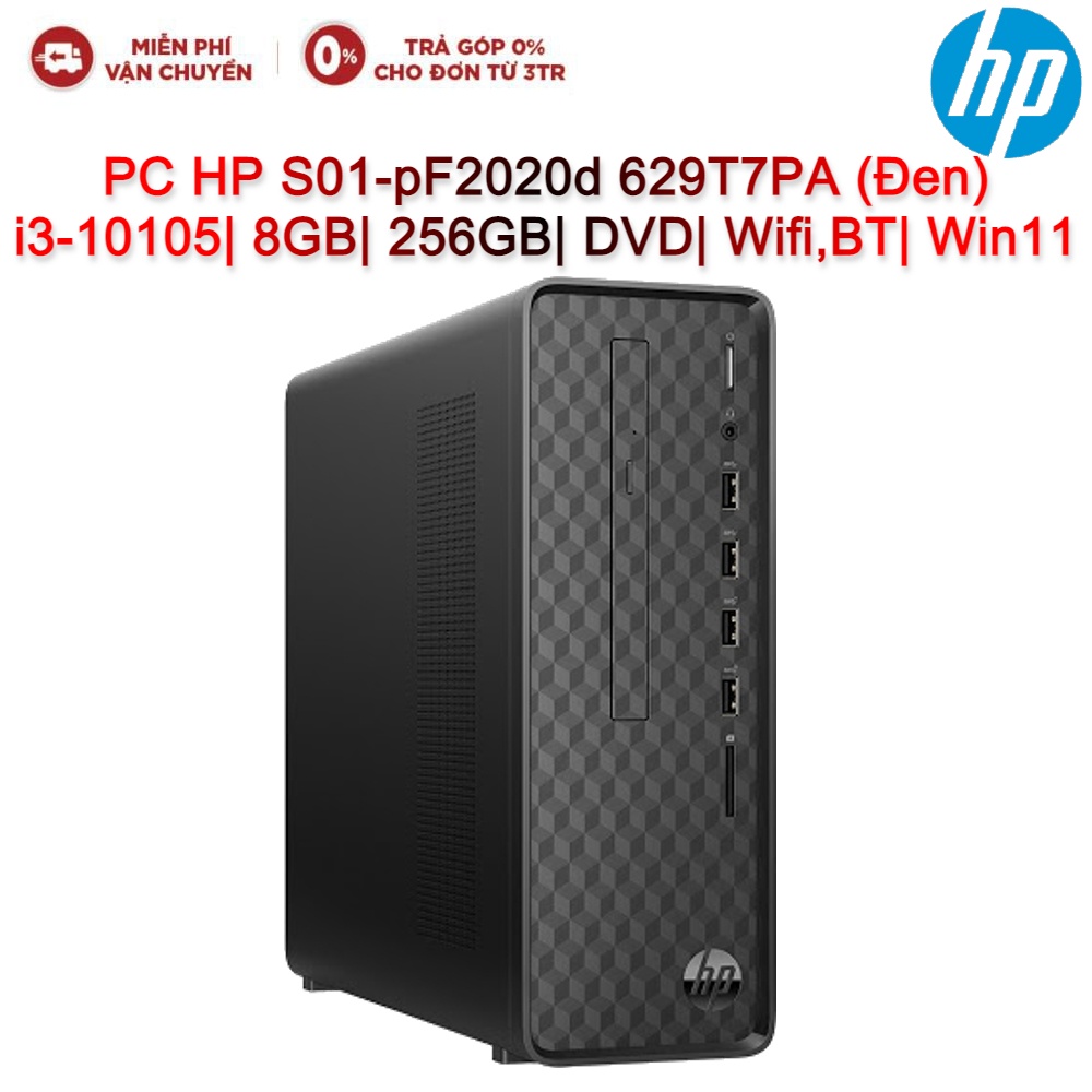 [ELHP500 giảm 8% max 500K] Máy tính để bàn PC HP S01-pF2020d 629T7PA i3-10105| 8GB| 256GB| OB| DVD| Wifi,BT| Win11 (Đen)