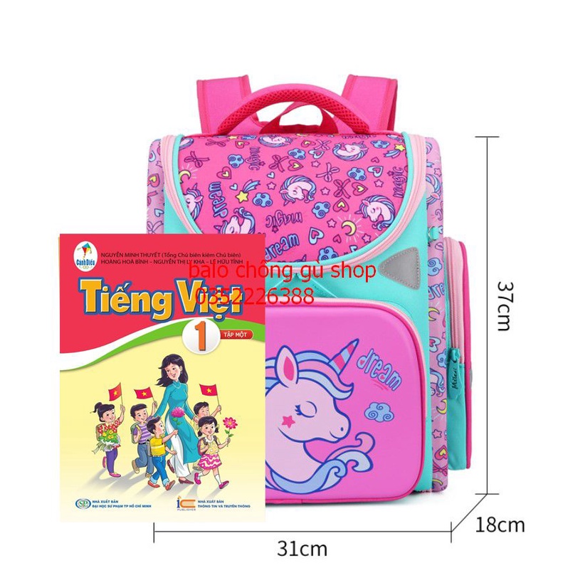 Cặp đi học nữ nam cấp 1, balo cho bé trai gái đi học tiểu học chống gù, chống nước, ba lô cho bé