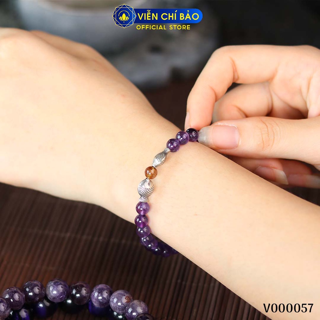 Vòng tay phong thủy đá tím mix charm thời trang phụ kiện trang sức Viễn Chí Bảo V000057
