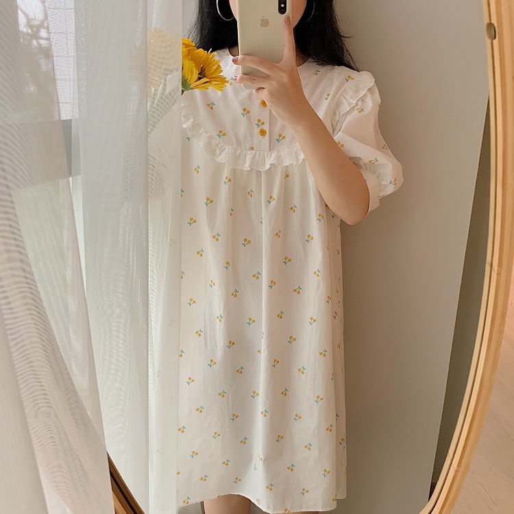 Đồ ngủ Dáng Dài Tay Ngắn Màu Trắng Phong Cách Công Chúa Xinh Xắn