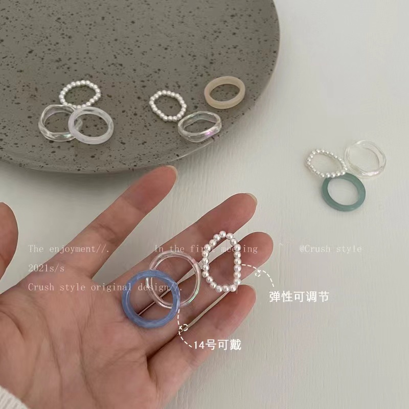 Bộ 3 cái nhẫn kết hợp đính ngọc trai thời trang Pháp Hàn sành điệu cá tính cổ điển cho nữ