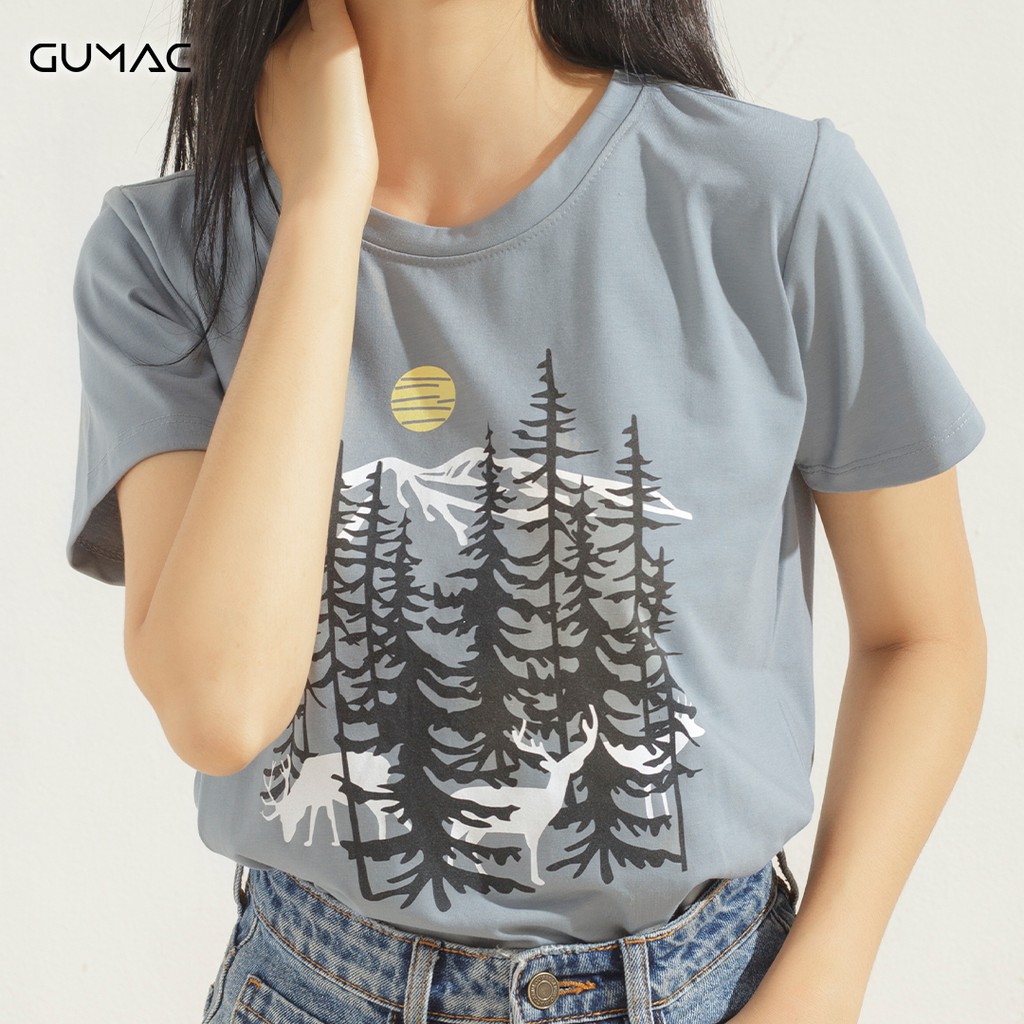 Áo thun nữ in họa tiết GUMAC form basic nhiều màu cá tính ATA628 | BigBuy360 - bigbuy360.vn