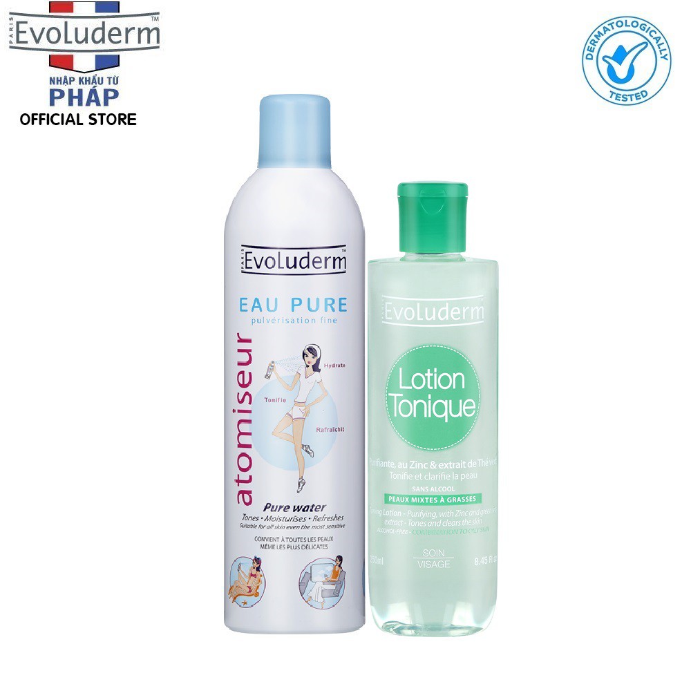 Bộ Xịt Khoáng Evoluderm dưỡng ẩm cấp nước 400ml và Nước Hoa Hồng cho da hỗn hợp dầu mụn 250ml | BigBuy360 - bigbuy360.vn