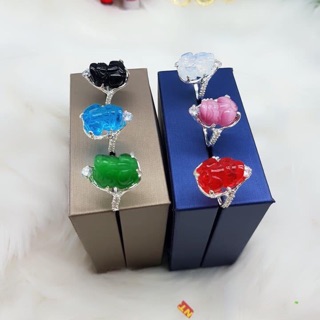 Nhẫn tỳ hưu bọc bạc đính đá
