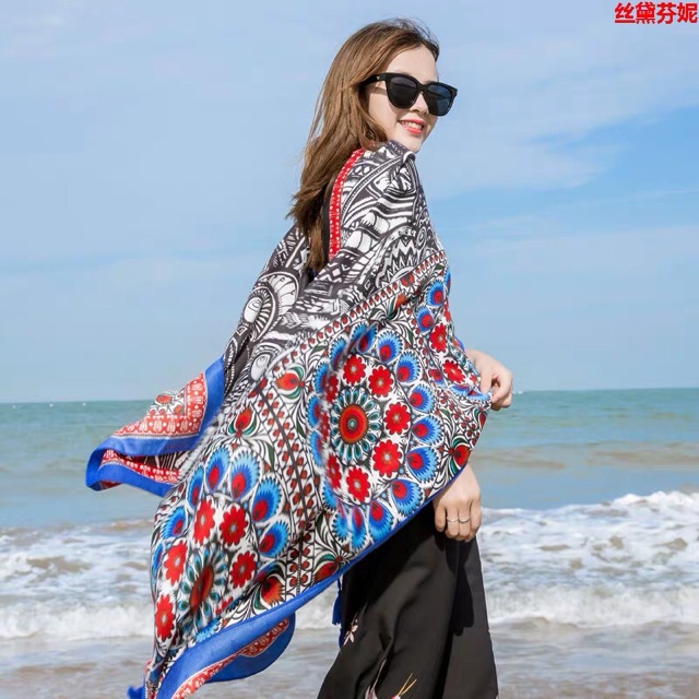 Khăn choàng du lịch biển khăn choàng boho in hoạ tiết thổ cẩm