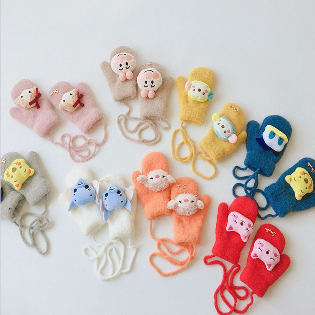 Găng tay len cho bé gái bé trai từ 1 đến 3 tuổi, găng tay trẻ em đính kèm gấu bông nhiều mẫu lựa chọn