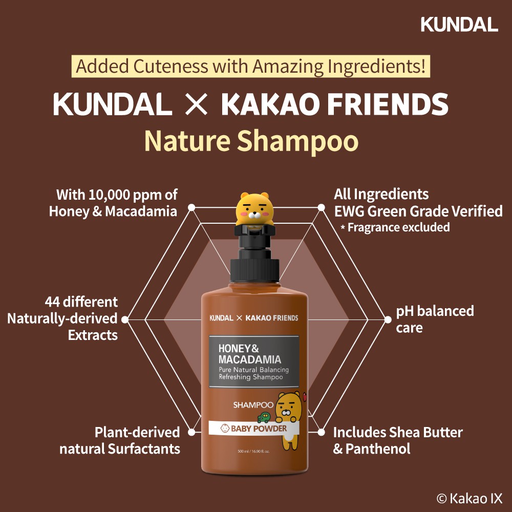 Bộ dầu gội và dầu xả KUNDAL chiết xuất thành phần tự nhiên in họa tiết KAKAO FRIENDS dễ thương 500ml