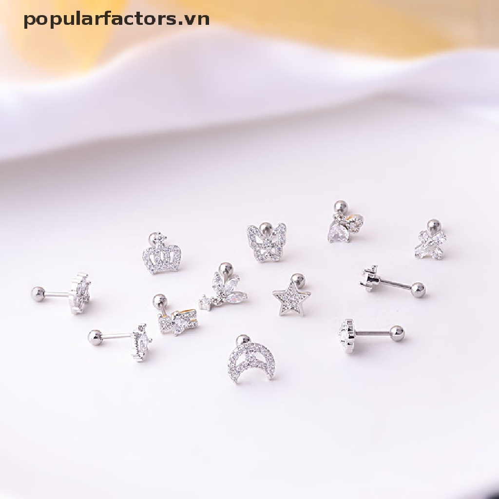 Hoa tai mặt hình bướm / trăng / thánh giá / vương miện bằng inox sang trọng cho nữ