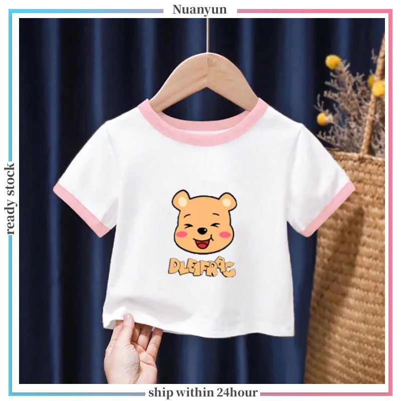 3-12Y Children's Stitching Short-Sleeved T-shirt Boys and Girls Plus Size Round Neck TshirtS Cute Bear Print Soft All-Match Kids Top