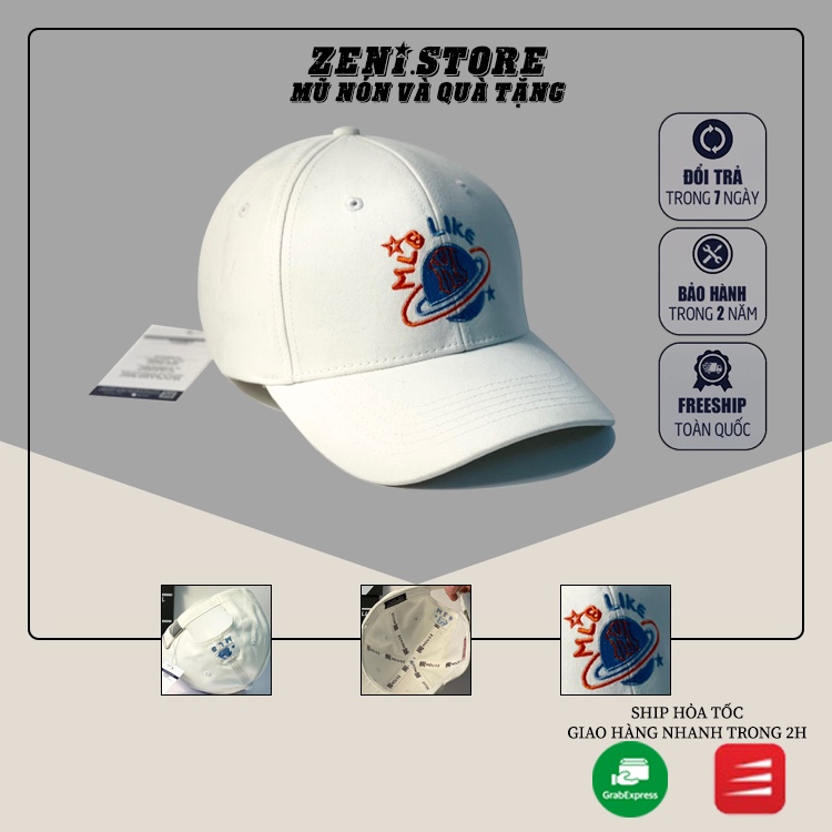 Mũ lưỡi trai, Nón kết xuất khẩu Zeni Store  màu trắng N.Y thêu Logo hệ mặt trời Siêu HOT Freeship, Full Hộp