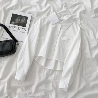 Sơ mi croptop trắng túi cách điệu ullzang