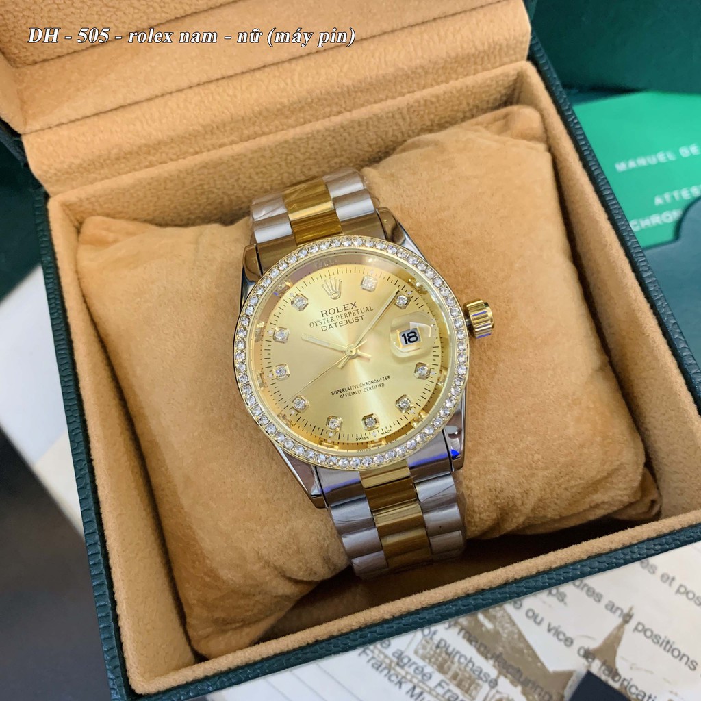 [Video thật] Đồng hồ nam nữ Rolex - unisex viền đá dây kim loại chống nước - DH505 ngochang108