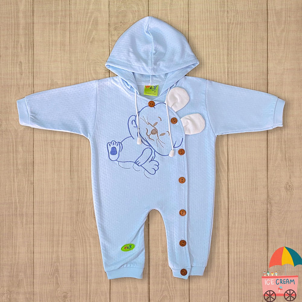 Bodysuit sơ sinh liền nón Thỏ Con ngộ nghĩnh cho Bé 0-12 tháng