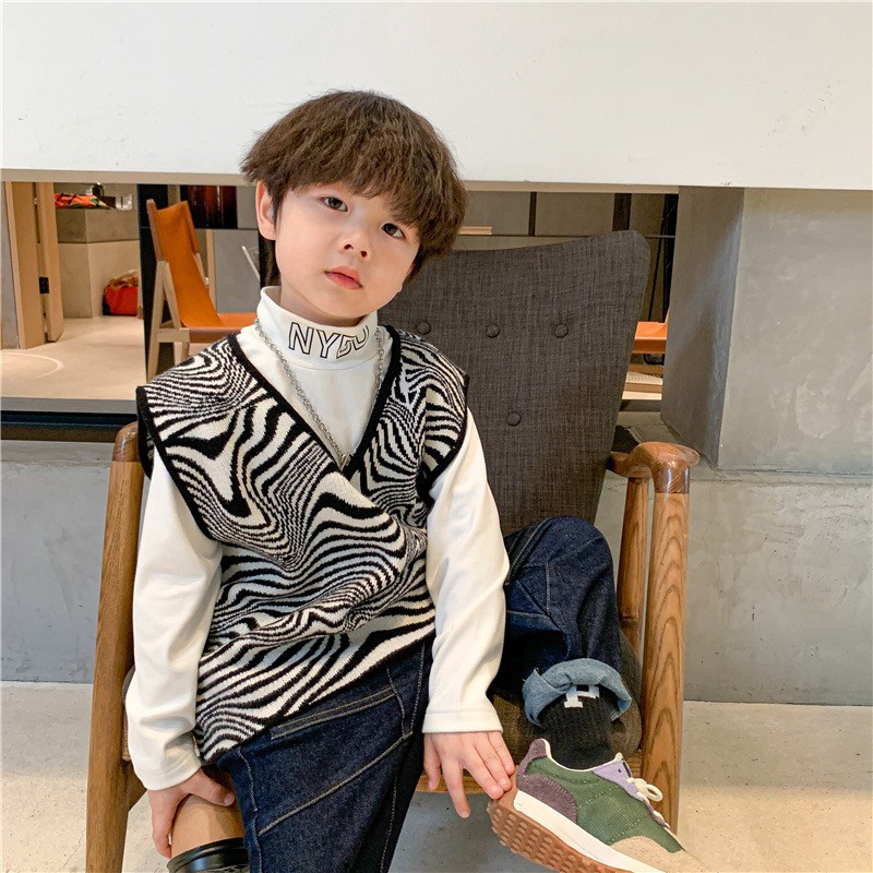 AB284 -Áo gile len bé trai vằn cổ V sz 90-150, áo cho bé thời trang hàn quốc | FOM TO