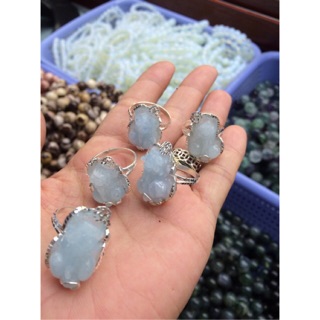 Nhẫn tỳ hưu đá aquamarine bọc bạc ta nguyên chất