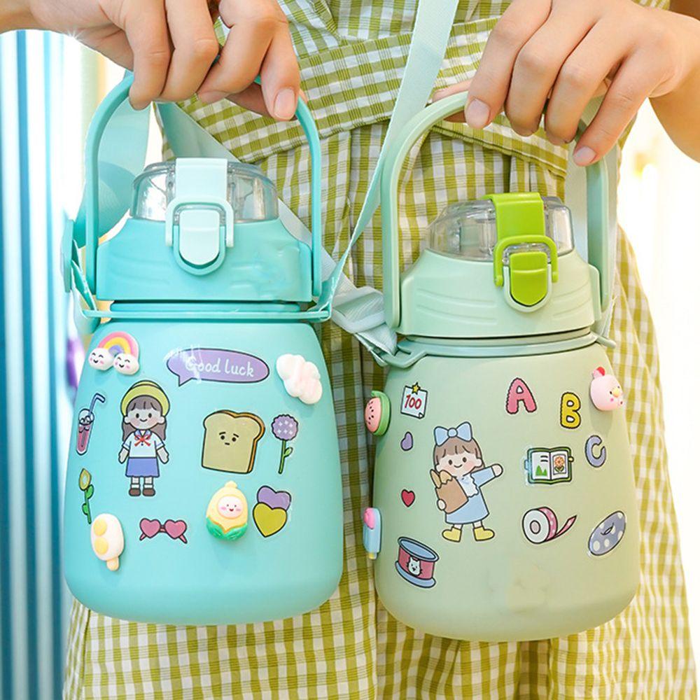 Bình Nước Thể Thao 1000ML Có Ống Hút Họa Tiết Hoạt Hình Dễ Thương