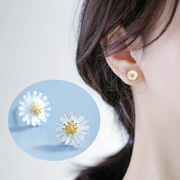 Khuyên tai bạcFREESHIPHoa tai bạc thiết kế hình hoa cúc hợp thời trang [bong tai bac]
