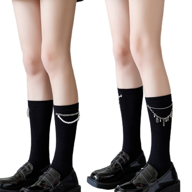 Xiangbao Tất Bắp Chân Cotton Đính Hạt Ngọc Trai Giả Tua Rua Phong Cách Harajuku Nhật Bản Lolita Cho Nữ