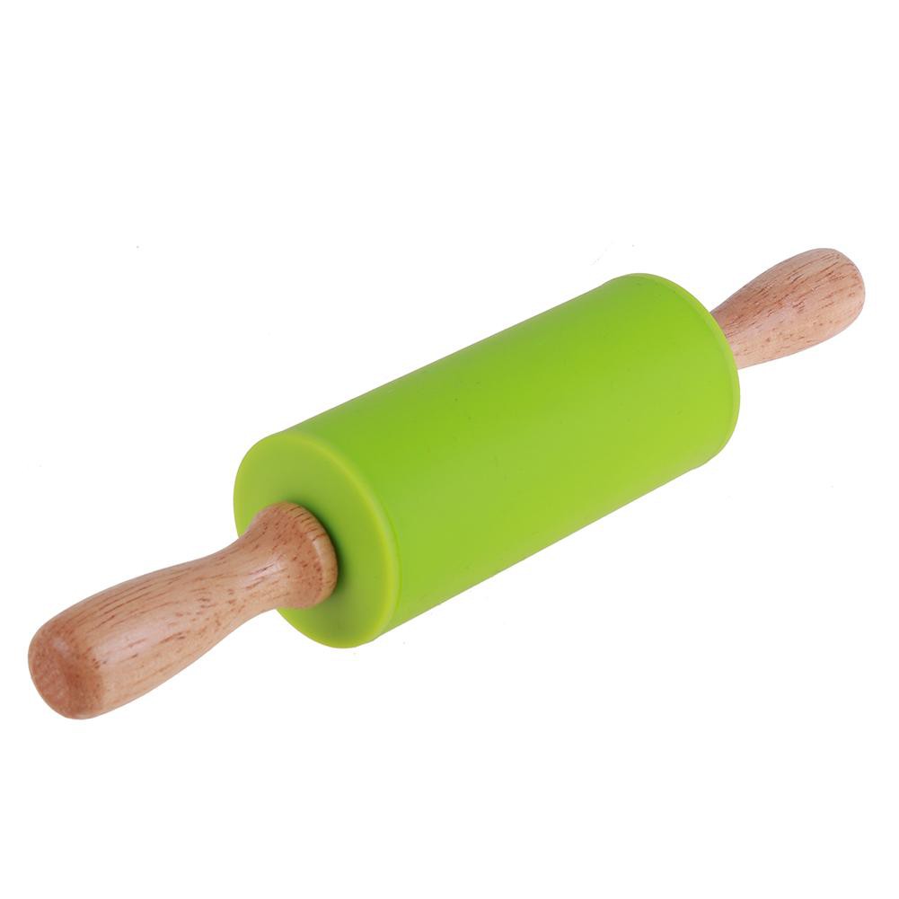 Wood Handle Silicone Rolling Pin Non-Sti Roller Flour Fondant Cake Baking Tool Kitchen Accessories